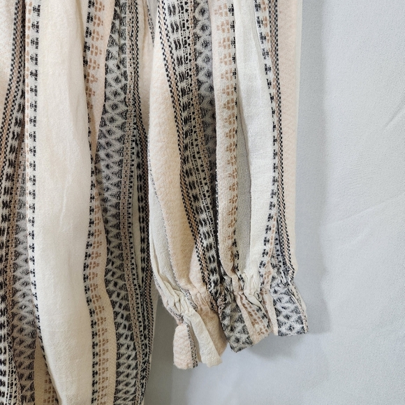 Anthropologie Lottie Embroidered Mini Dress Pleat Ivory Long Sleeve Gold - Picture 7 of 16